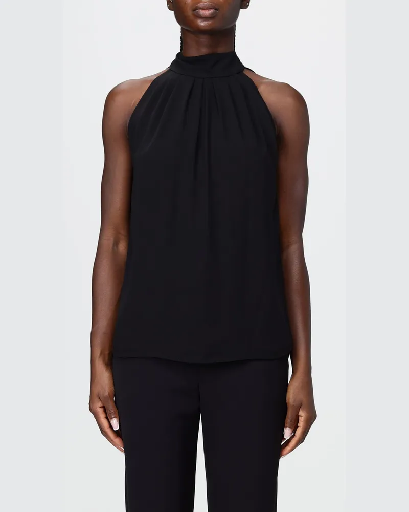 Hanita Ärmellose Satinbluse mit Stehkragen und drapiertem Design Schwarz