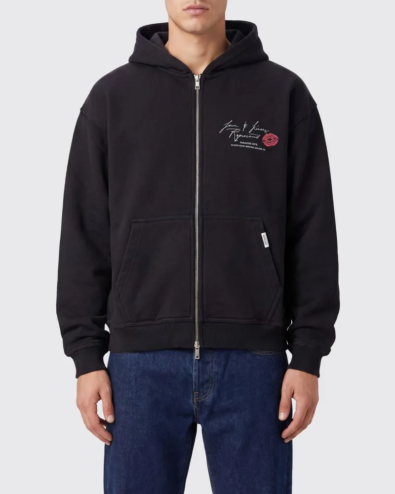 REPRESENT Kapuzenpullover mit Reißverschluss aus Baumwolle mit Logo-Print und Kängurutaschen Schwarz