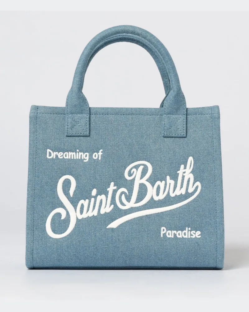 MC2 Saint Barth Vanity Handtasche aus Baumwolltwill mit gesticktem Logo Blau