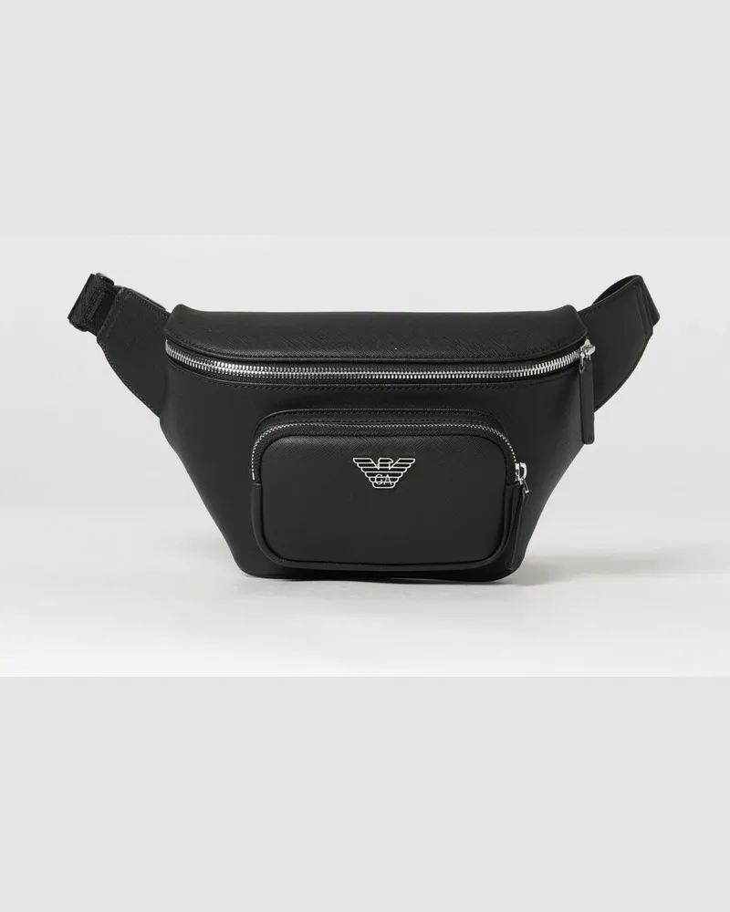 Emporio Armani Gürteltasche aus Kalbsleder mit Eagle-Logo Schwarz