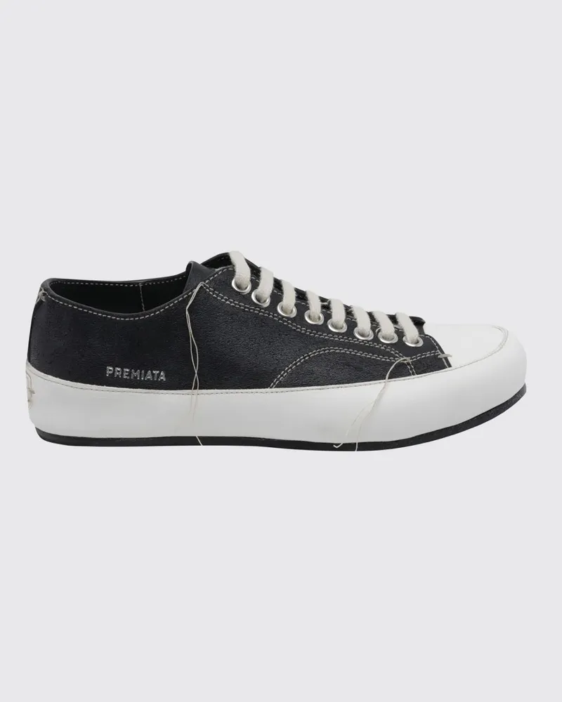 Premiata Low-Top-Sneaker aus glattem Kalbsleder mit laminiertem Seitenlogo Schwarz