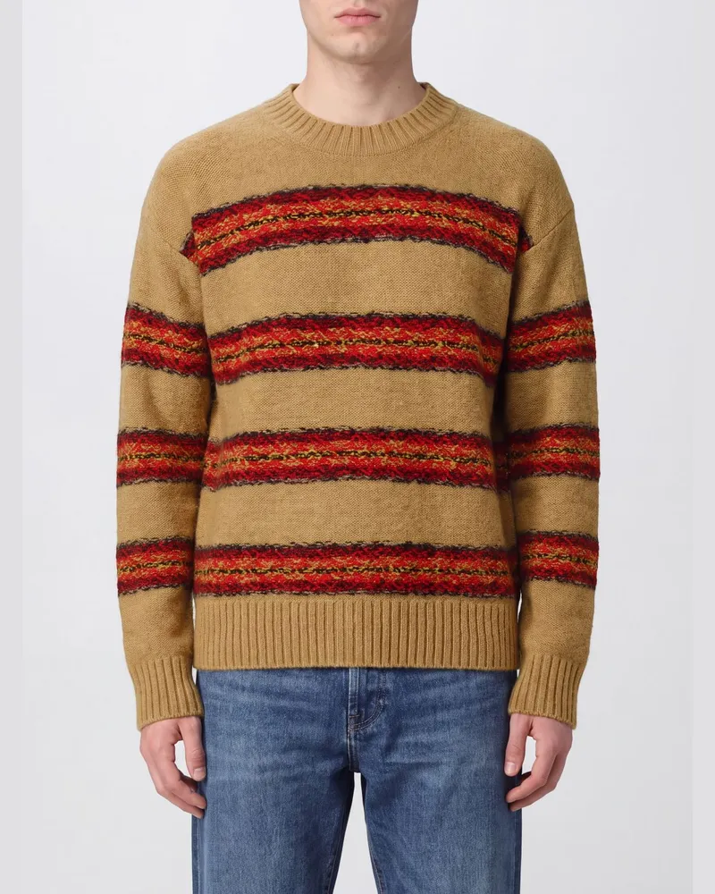 Dries van Noten Gestreifter Wollpullover mit Rundhalsausschnitt Beige