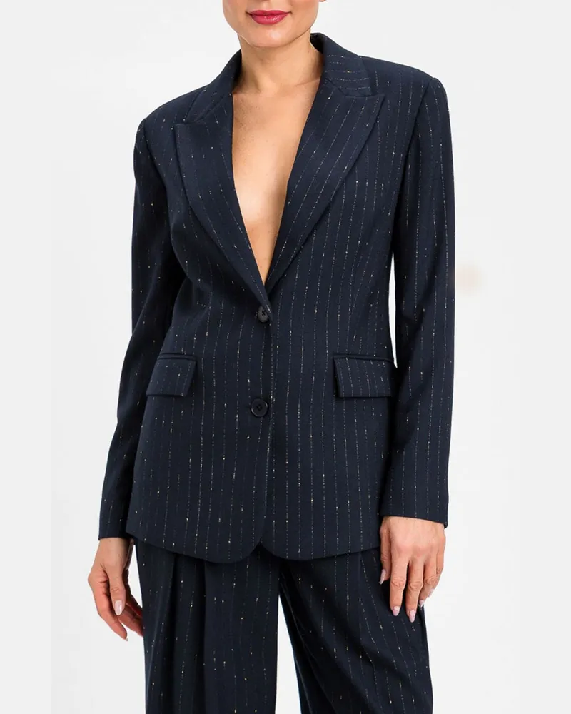 Twin-Set Kurz geschnittener Nadelstreifen-Blazer mit Lurex Blau