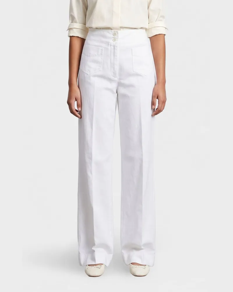 ASPESI Baumwoll-Leinen-Mischgewebe Straight Trousers Weiß