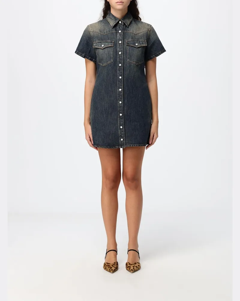 Fendi Slim Fit Mini-Hemdblusenkleid aus Baumwolldenim Blau
