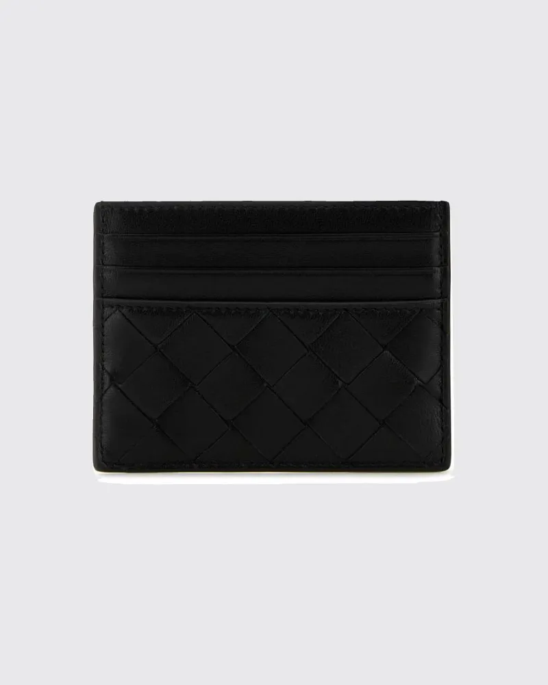 Bottega Veneta Flacher Kartenhalter aus geflochtenem Nappaleder mit 7 Fächern Schwarz