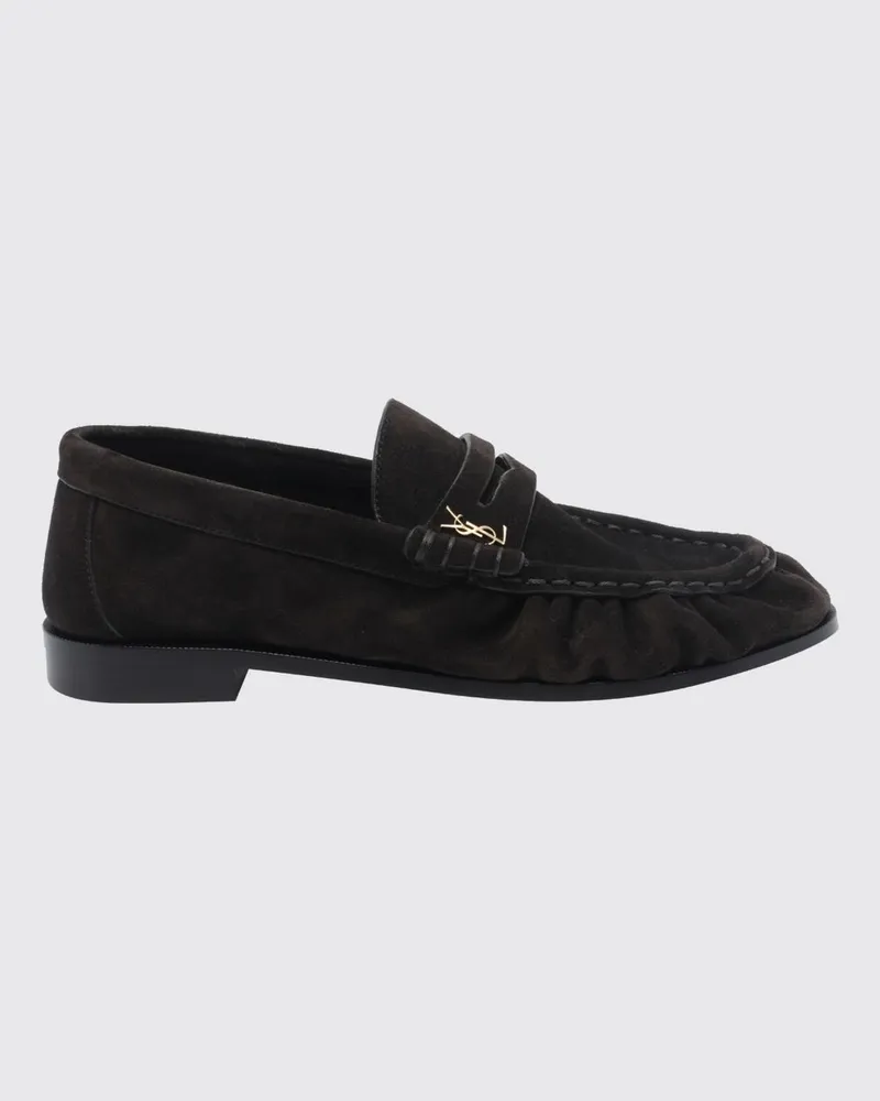 Saint Laurent Le Loafer Wildleder-Loafers mit YSL-Monogramm Braun