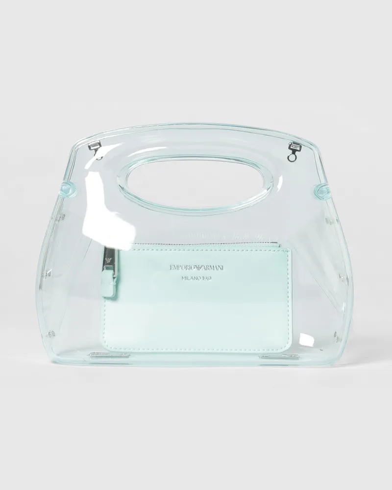 Emporio Armani Transparente Mini-Handtasche aus PVC mit herausnehmbarer Pochette Hellblau