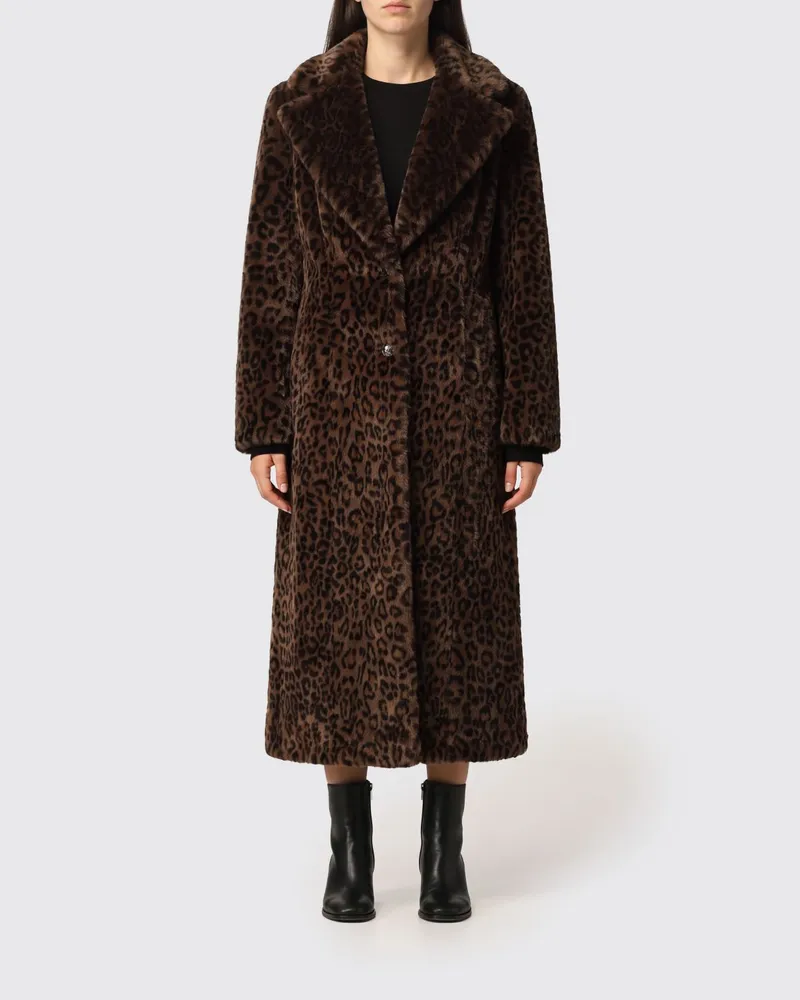 ROTATE Birger Christensen Mantel aus Kunstpelz mit Animal-Print Braun