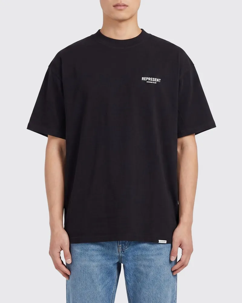 REPRESENT Rundhals-T-Shirt aus Baumwolle von mit Kontrastlogo Schwarz