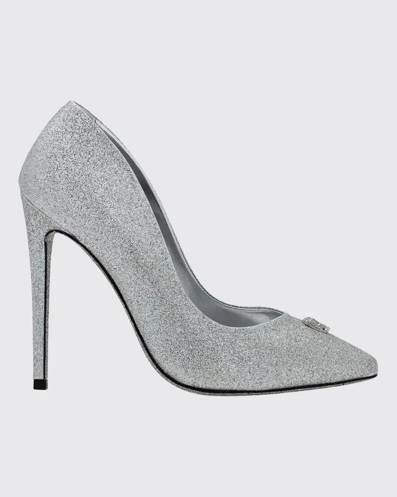 Philipp Plein Pumps aus Glitzerleder mit Skull-Applikation und hohem Absatz Silber