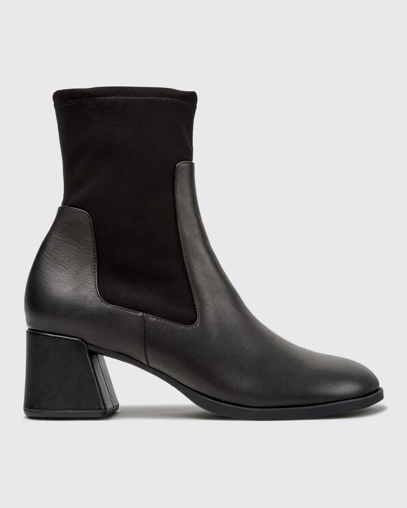 Camper Kora Chelsea-Stiefeletten aus Glattleder mit mittlerem Absatz Schwarz