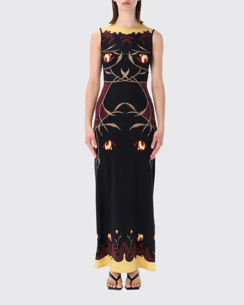 Marine Serre Langes Kleid aus bedrucktem Jersey Schwarz