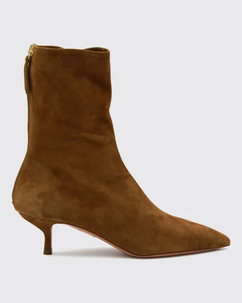 Aquazzura Veloursleder-Stiefeletten mit Spulenabsatz und hinterem Reißverschluss Haselnuss