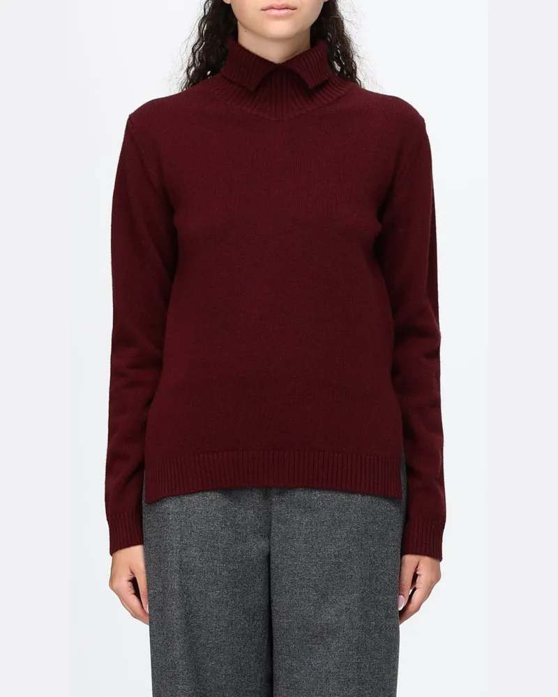 Jil Sander Gerippter Rollkragenpullover aus reiner Wolle mit Rippbündchen Cherry