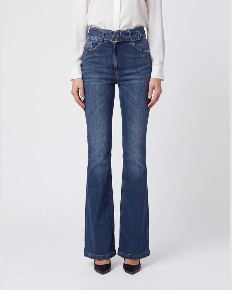 Elisabetta Franchi hoch taillierte Skinny Flare Jeans aus Baumwolldenim Blau