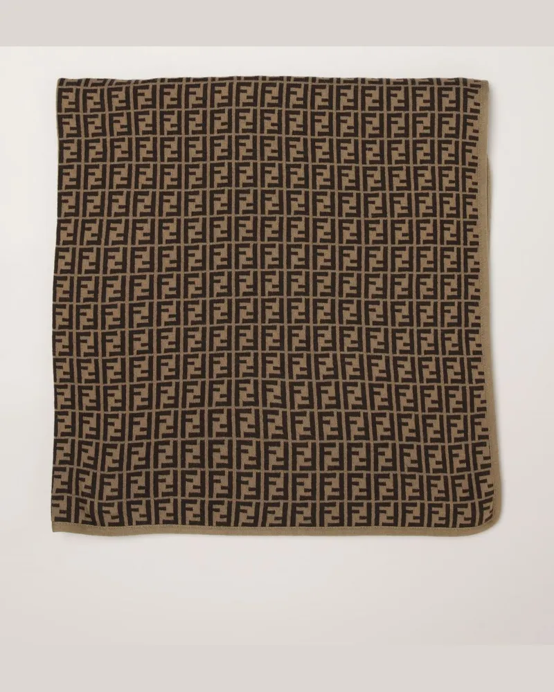 Fendi Babydecke aus Baumwoll-Woll-Mischung mit Logo-Muster Braun