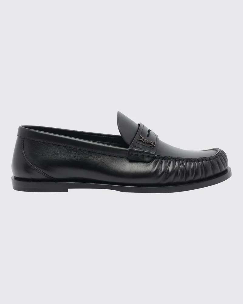 Saint Laurent Penny Loafers aus glattem Kalbsleder mit YSL-Monogramm Schwarz