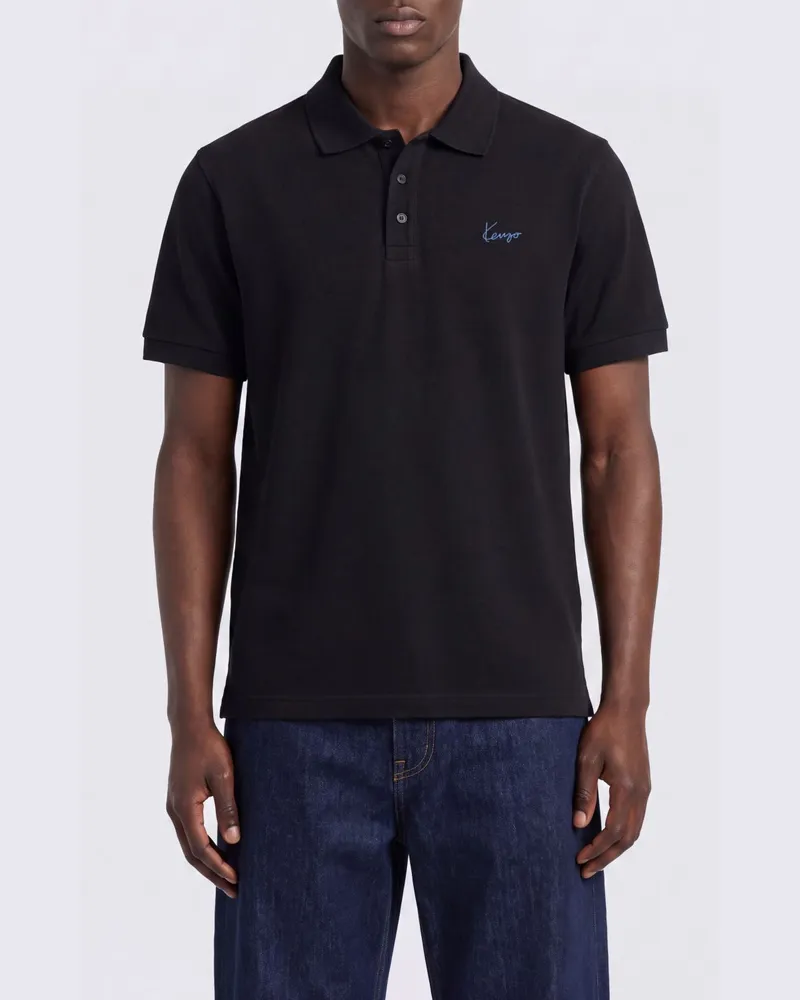 Kenzo Baumwoll-Poloshirt mit kontrastierendem gesticktem Logo Schwarz