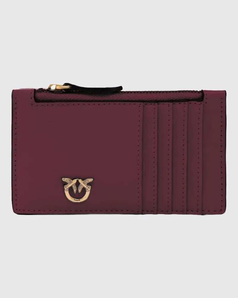 Pinko Flaches Leder-Kartenetui von mit Love Birds-Logo und Reißverschluss Cherry