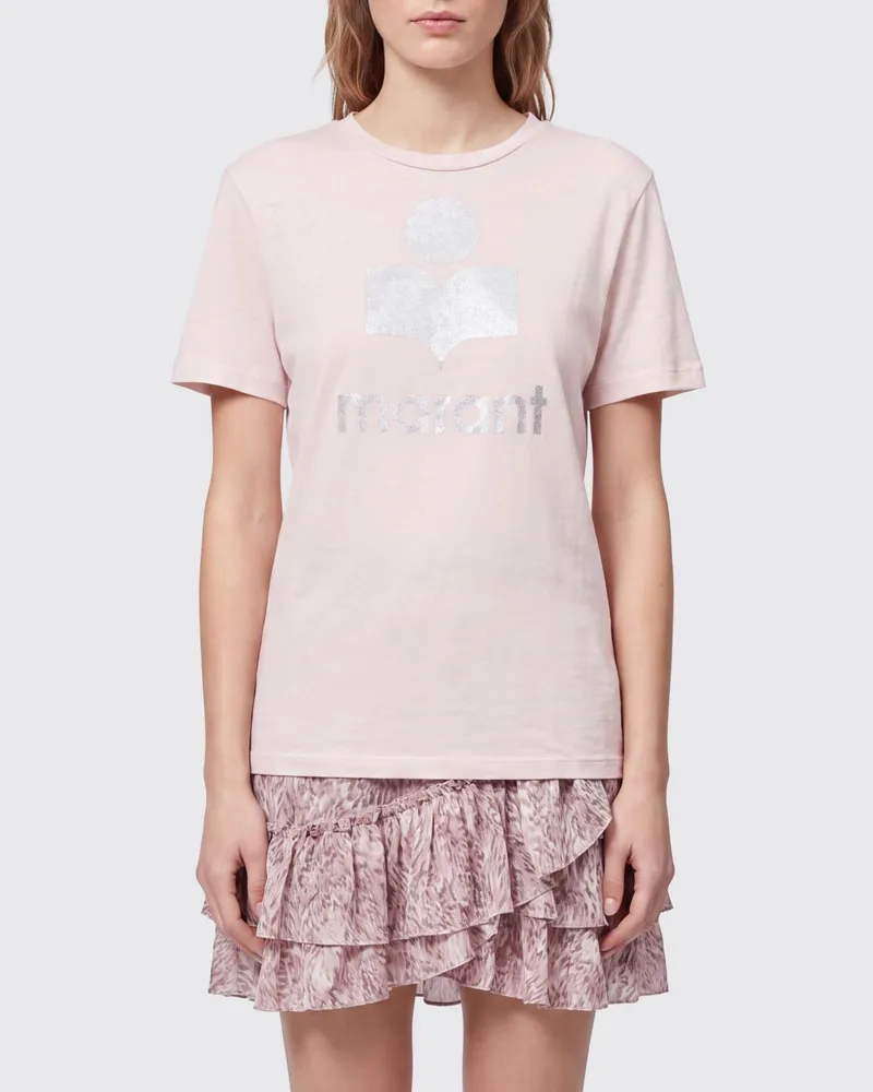 Étoile Isabel Marant Schmal geschnittenes Baumwoll-T-Shirt von mit bedrucktem Logo Pink