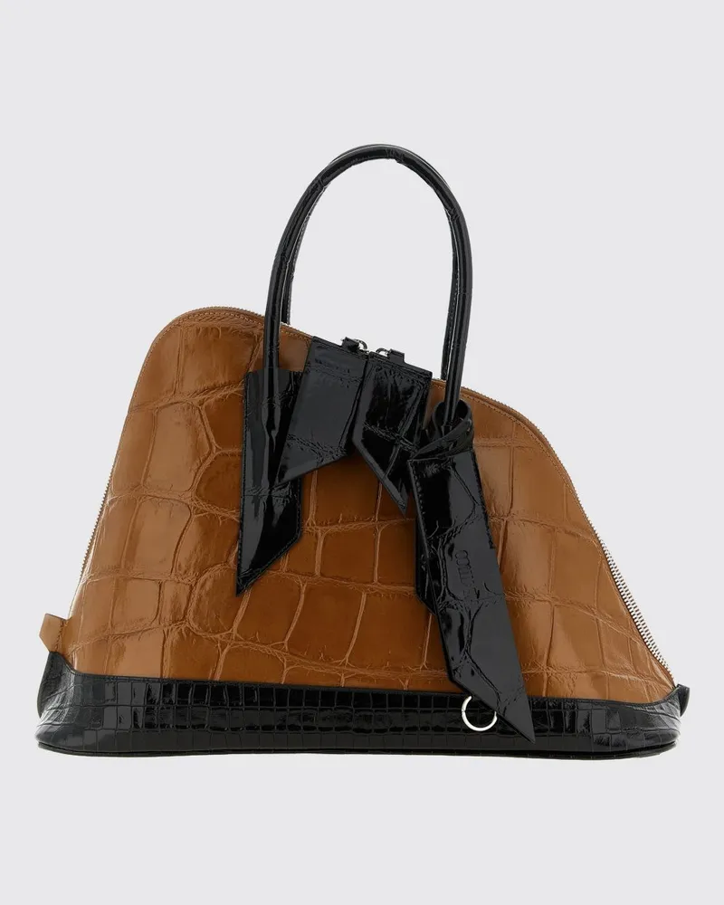 ATTICO La Sant Ambroeus Asymmetrische Handtasche aus Leder in Kroko-Optik Braun