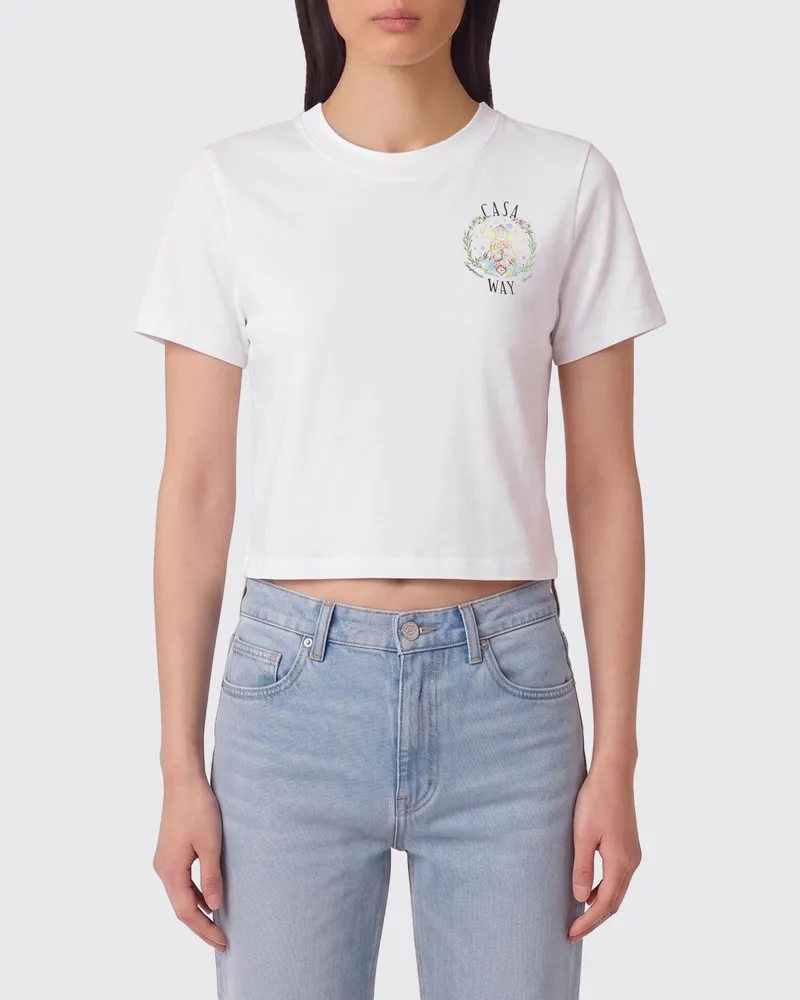 Casablanca Paris Kurze Baumwoll-T-Shirts mit Logo Weiß