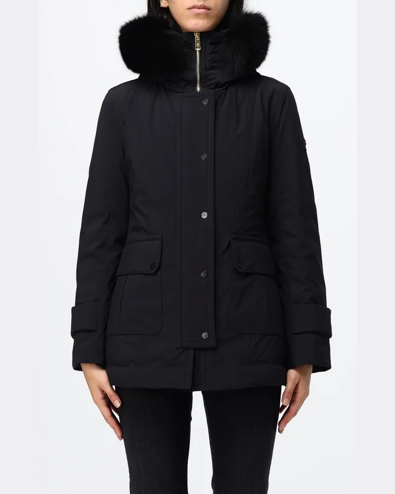 Peuterey Knielanger Polyester-Parka mit Shearling-Kapuze und aufgesetztem Logo Schwarz