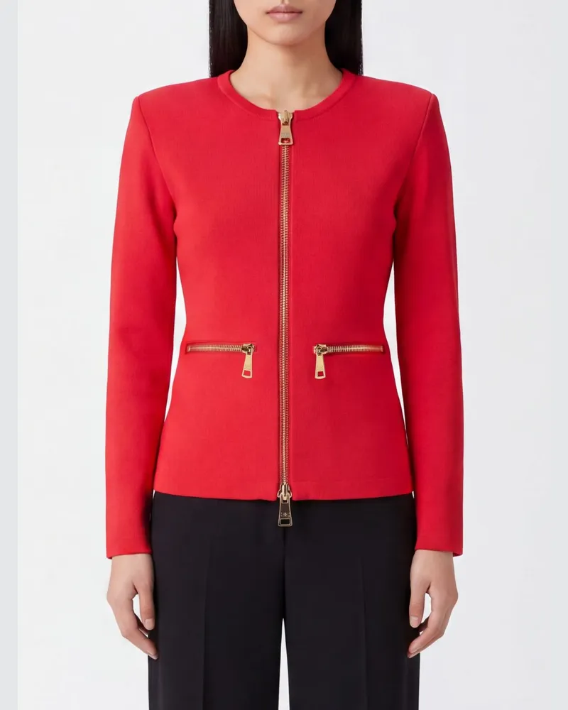 Elisabetta Franchi Slim-Fit-Strickjacke aus Stretch-Viskose mit Metallreißverschluss Rot