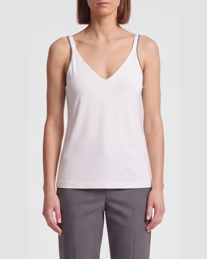Brunello Cucinelli Slim Fit Camisole-Top aus Stretch-Baumwolle mit Monili Weiß