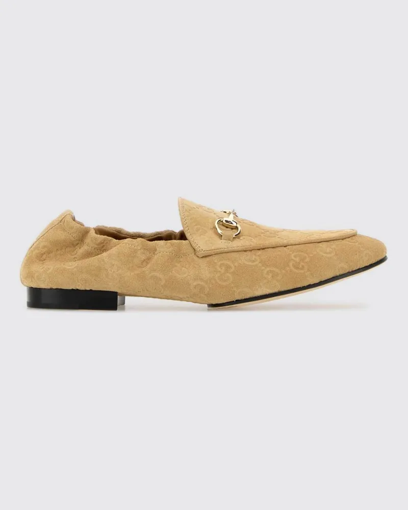 Gucci Jordaan Wildleder-Mokassins mit GG-Monogramm Beige