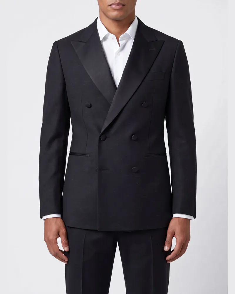 Tagliatore Smokingjacke aus Seidenmischung mit steigendem Revers Schwarz