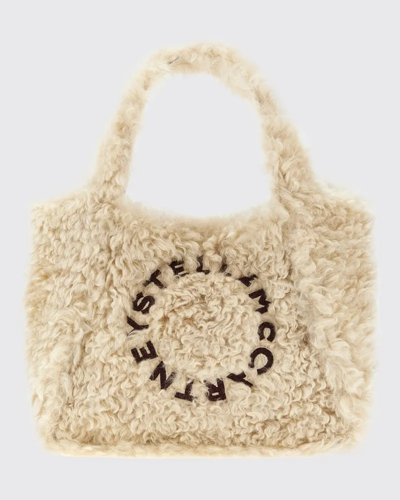 Stella McCartney Handtasche aus veganem Shearling von mit gesticktem Logo Beige