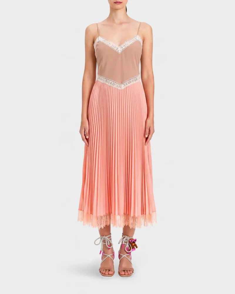 Twin-Set Crêpe-Midi-Kleid mit Stickerei Nude