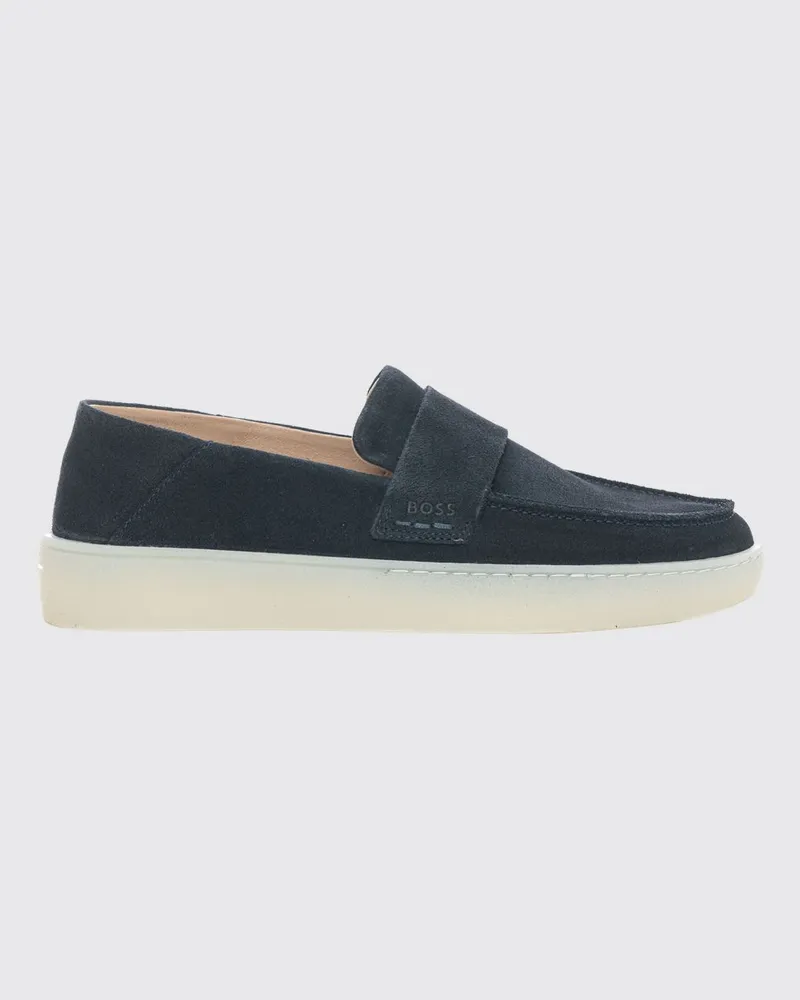 HUGO BOSS Wildleder-Loafer mit Penny-Steg und Gummisohle Blau