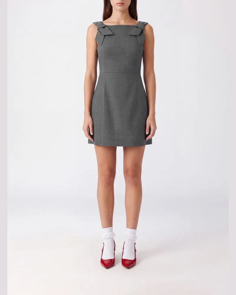 SHUSHU/TONG Schulterfreies Etui-Minikleid aus Wollmischung mit eckigem Ausschnitt Grau