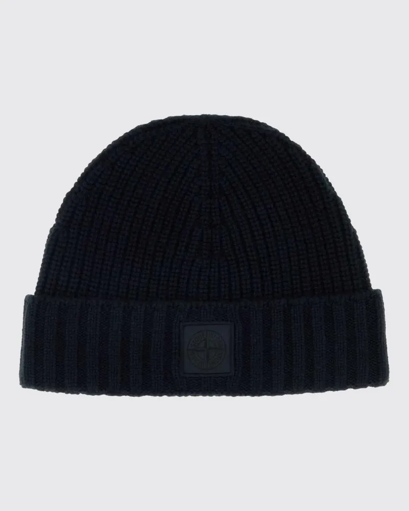 Stone Island Beanie-Mütze aus reinem Kaschmir mit Umschlag und Logo-Patch Navy