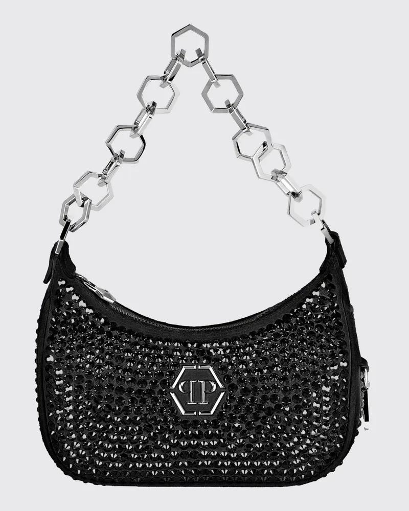 Philipp Plein Ledertasche mit Strass Schwarz