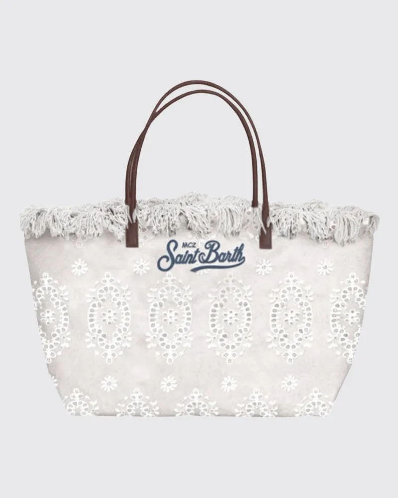 MC2 Saint Barth Schultertasche aus Baumwollmischung mit Logo Weiss