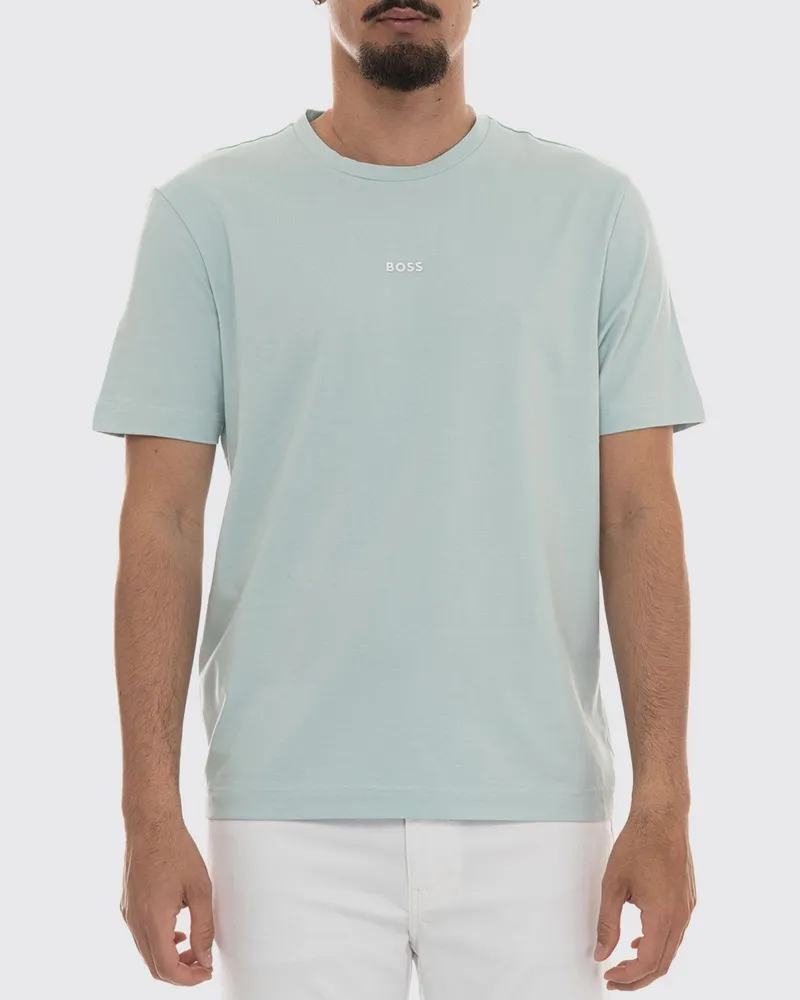 HUGO BOSS T-Shirt aus Stretch-Baumwolle mit Rundhals und Kontrastlogo Türkis