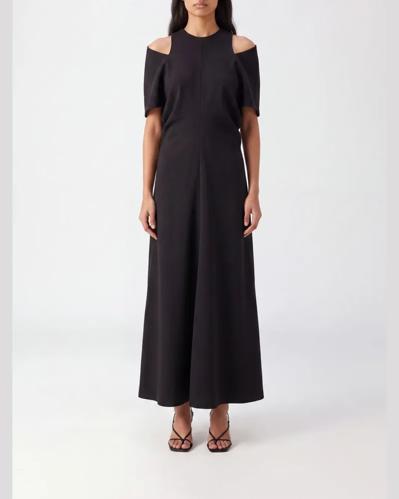 Federica Tosi Kurzärmeliges Midikleid aus Wollmischung mit Cut-Out-Schultern Schwarz