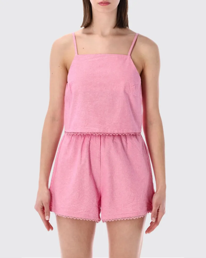 American Vintage Baumwolltop mit eckigem Ausschnitt und dünnen Trägern Pink