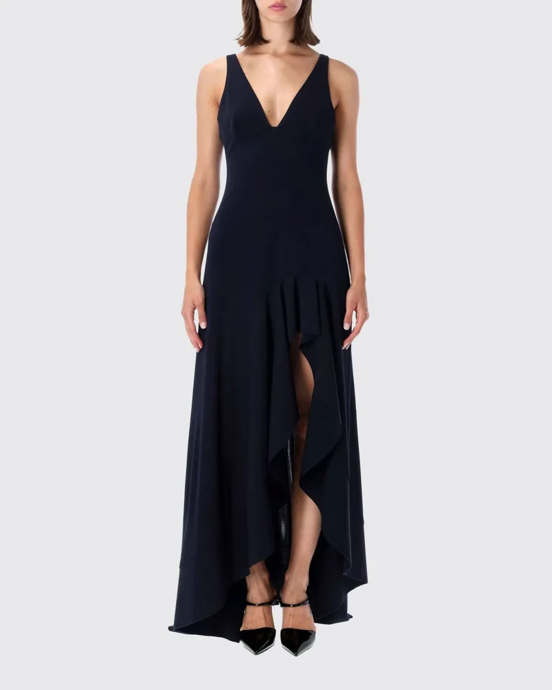 Stella McCartney Langes asymmetrisches schulterfreies Abendkleid mit Schlitz Tinte