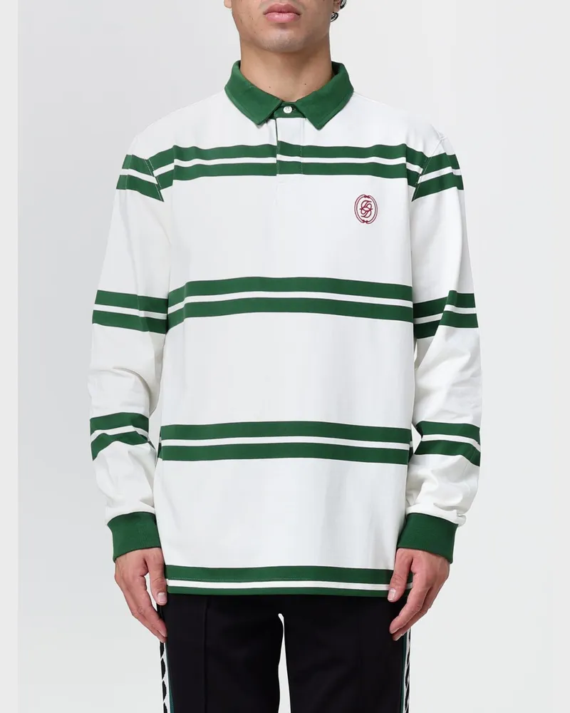 Drôle de Monsieur Gestreiftes Langarm-Poloshirt aus Baumwolle mit Logo Grün