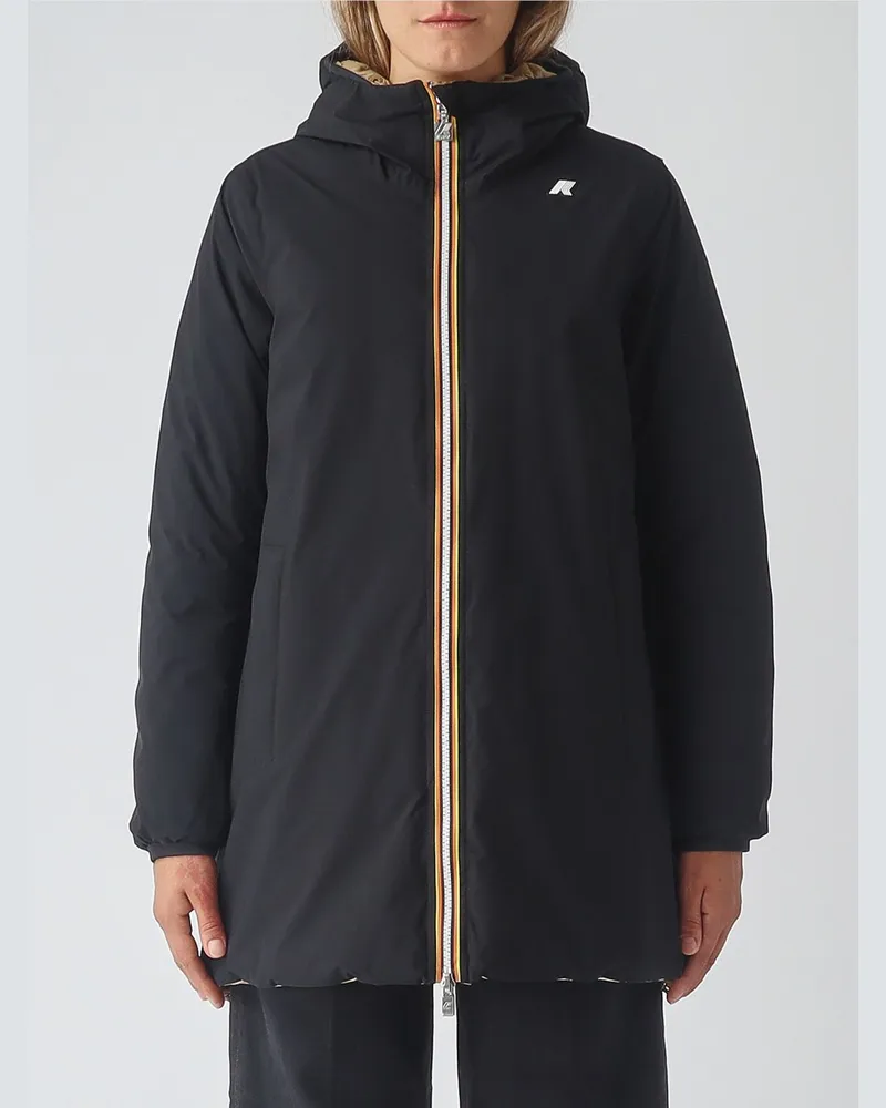 K-Way Denise wendbarer knielanger Parka mit Kapuze Beige