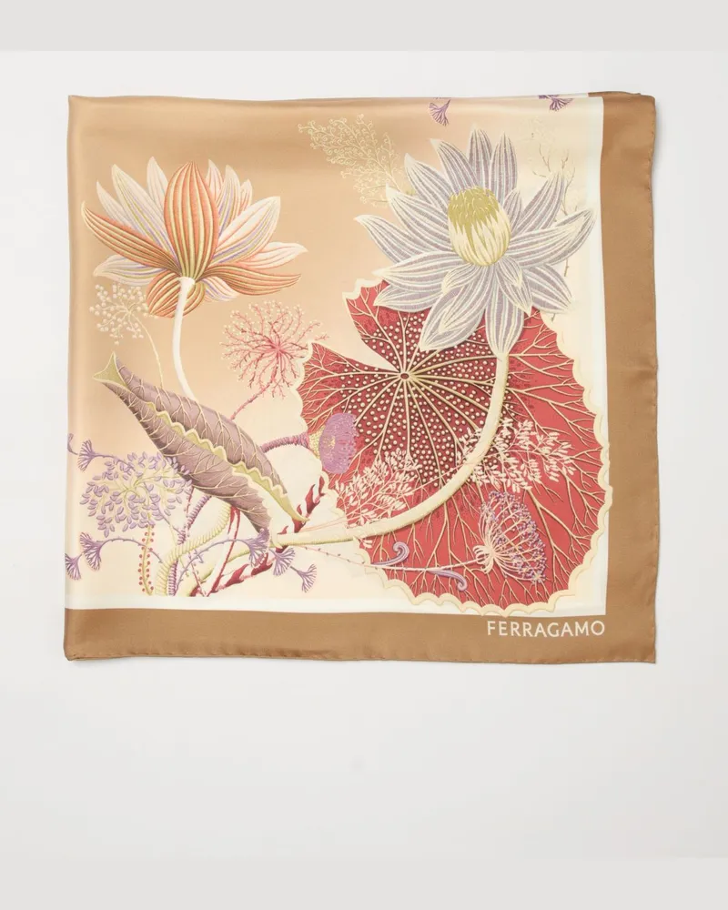 Ferragamo Seidenschal mit Seerosen-Print Camel