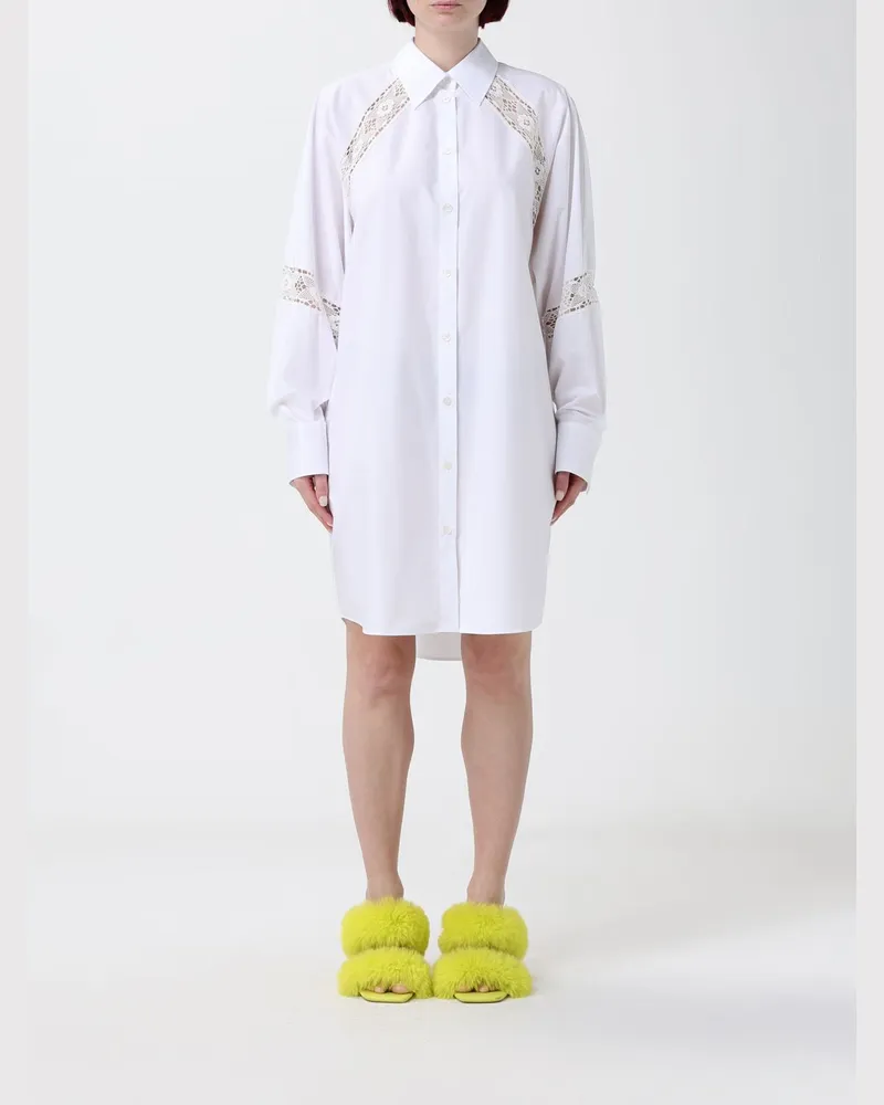 MSGM Baumwoll-Mini-Hemdblusenkleid mit Spitzeneinsätzen und asymmetrischem Saum Weiß