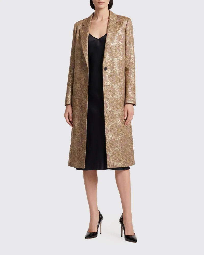 Dries van Noten Einreihiger langer Mantel aus Lurex-Jacquard mit fallendem Revers Gelb