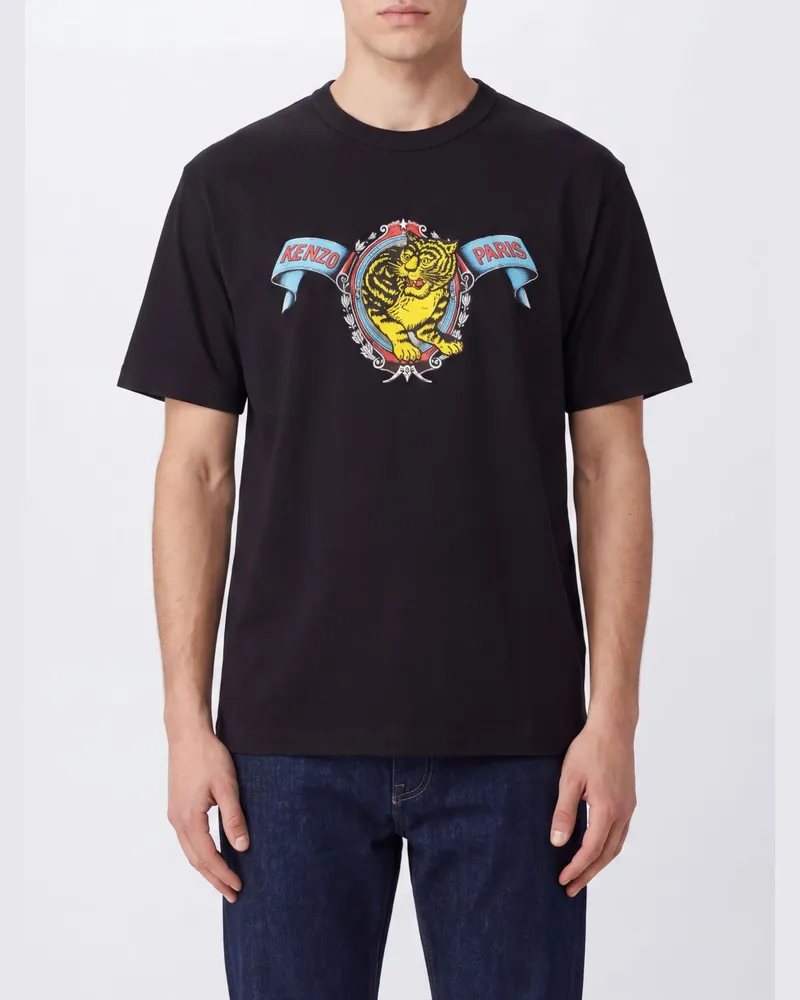 Kenzo Kurzarm-T-Shirt aus Baumwolle mit Grafikdruck und Logo Schwarz
