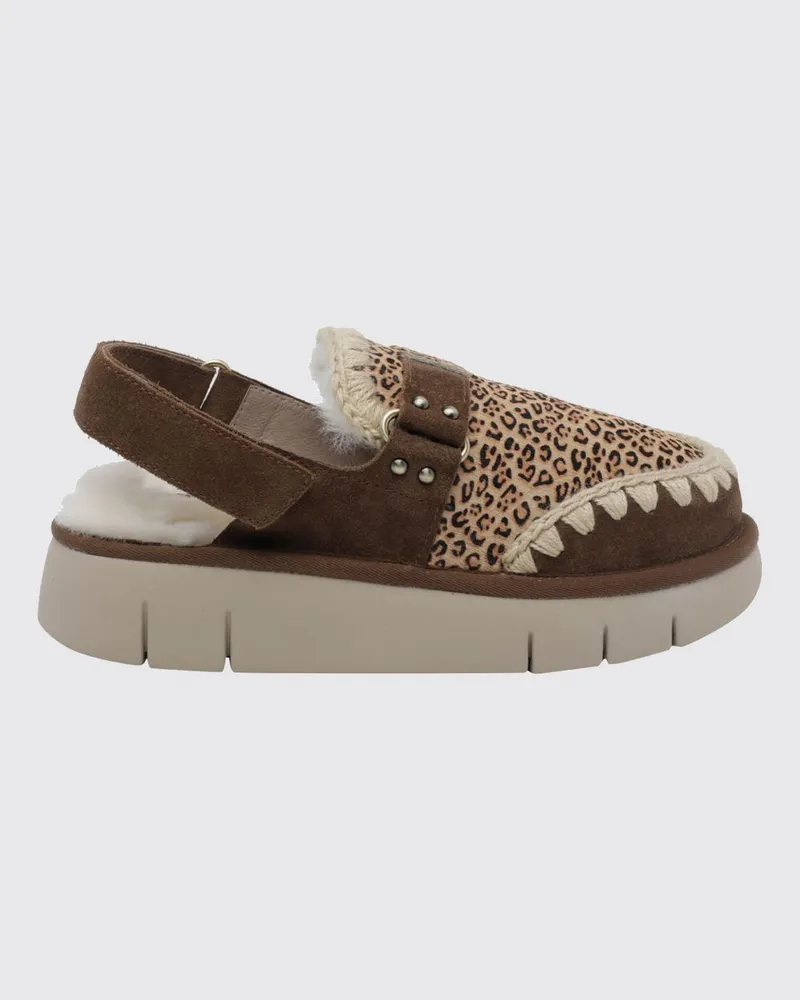 Mou Bounce Slingbacks aus Ponyfell mit Animal-Print und Shearling-Futter Braun